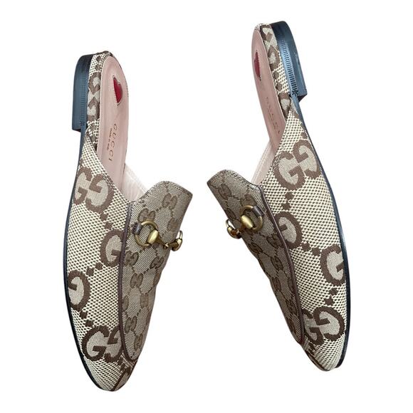 Gucci Princetown Horsebit Detail Leather Canvas Jacquard Mule Slippers Beige 8.5 - Picture 10 of 13